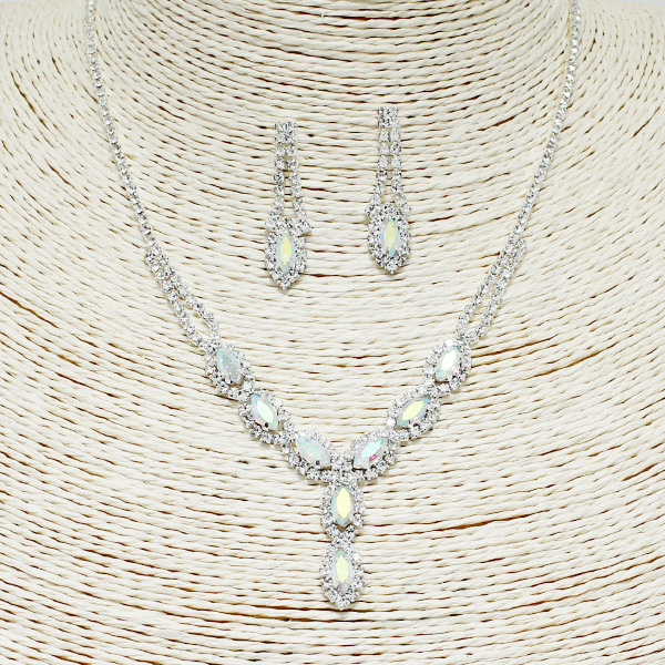 87652_Silver/AB, marquise accent rhinestone necklace