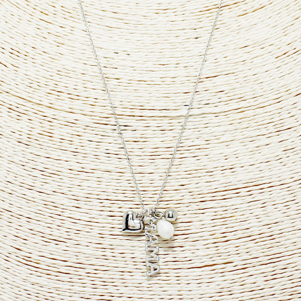 87790_Silver, "MAMA" heart charm pendant necklace 