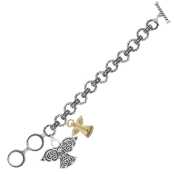 87889_Two tone, "blessed" angel charm inspiration toggle bracelet 