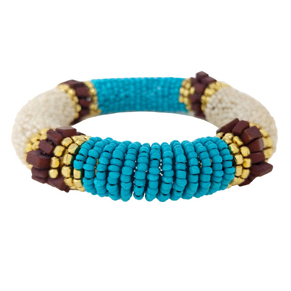 87900_Turquoise Multi, seed bead with semi precious stone stretch bracelet 