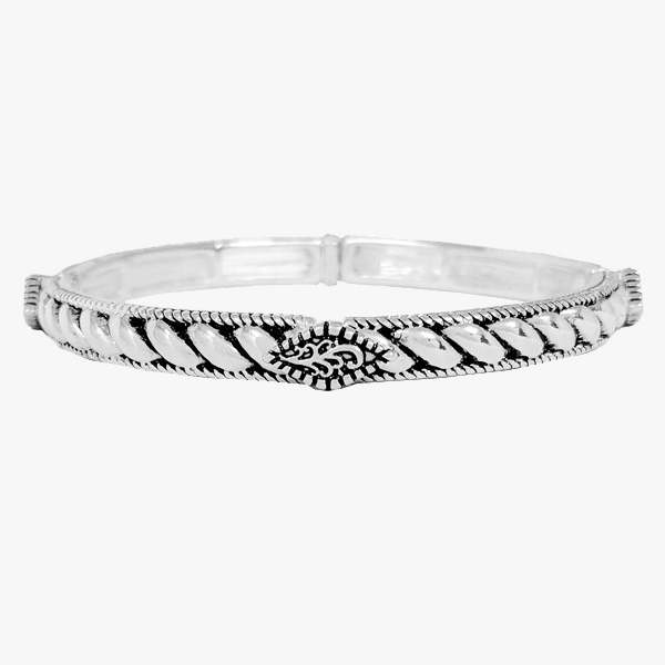 88190_Antique Silver, marquise accent filigree metal stretch bracelet 