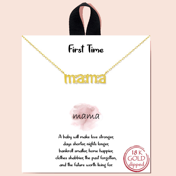 88460_Gold, "MAMA" word CZ necklace/18k gold dipped