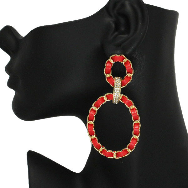 86190_Gold/Red, faux leather wrapped oval post earring