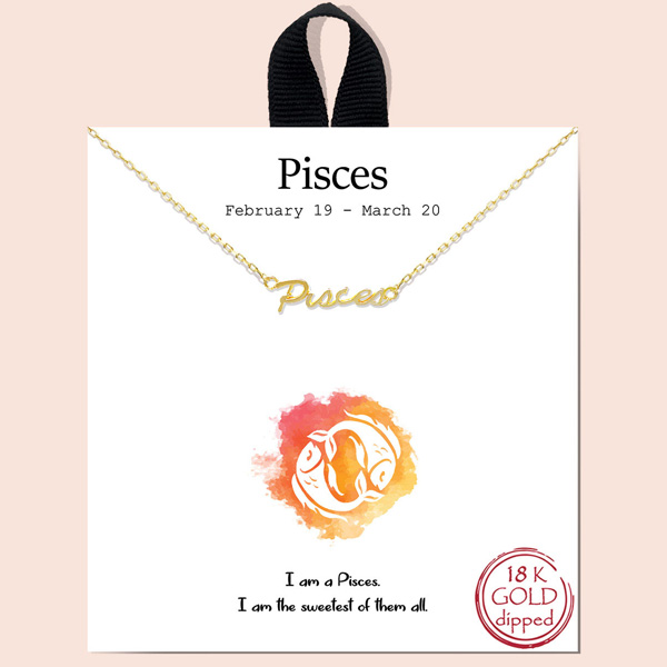 86476_Gold, PISCES zodiac necklace/18k gold dipped