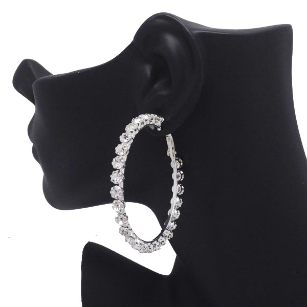 86644_Silver/Clear, 50mm rhinestone round hoop earring
