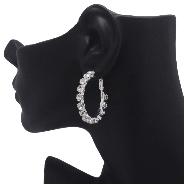 86646_Silver/Clear, 30mm rhinestone round hoop earring