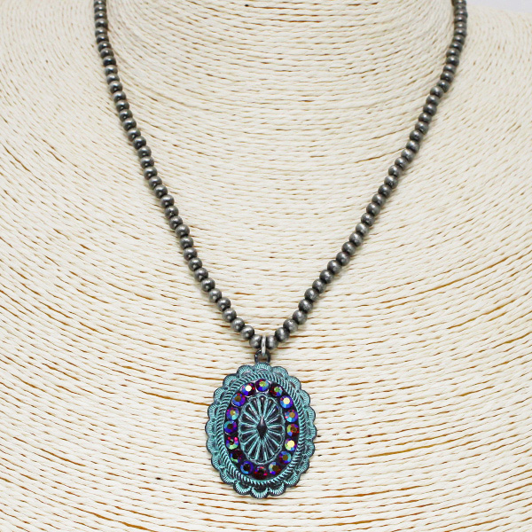 86683_Patina, western concho pave stone necklace 