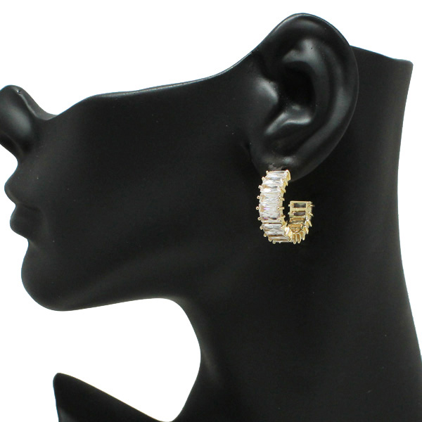 86914_Gold/Clear, baguette cut rhinestone hoop earring