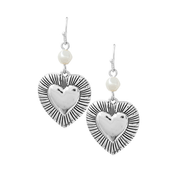 86993_Antique Silver, heart with pearl earring