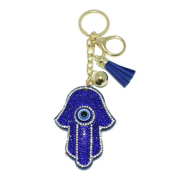 87038_Blue, evil eye hamsa crystal rhinestone keychain 