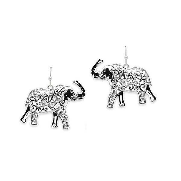 87070_Antique Silver, elephant tailored cutout earring