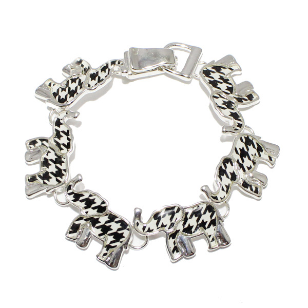 87073_Silver, elephant houndstooth magnetic close bracelet 