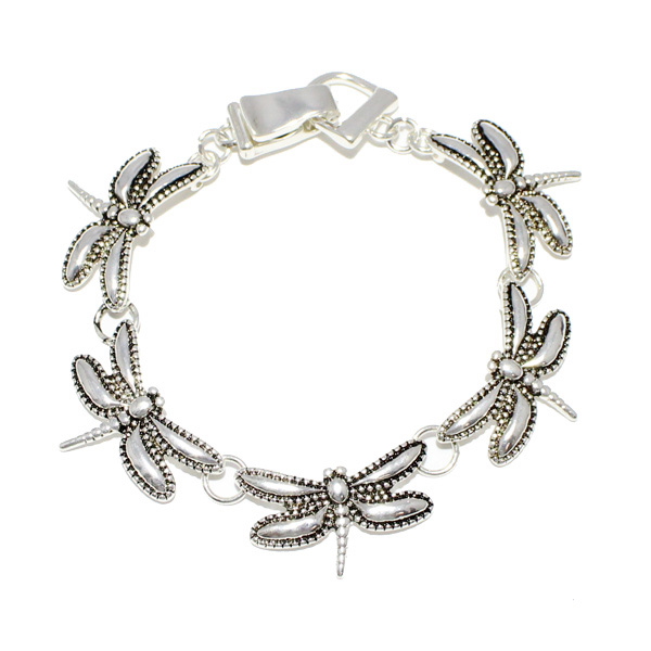 87074_Antique Silver, dragonfly magnetic close bracelet 
