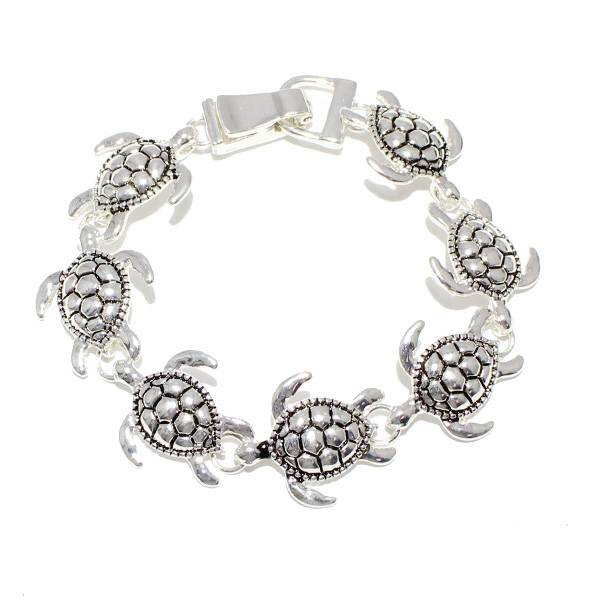 87074_Antique Silver, sea turtle magnetic close bracelet 