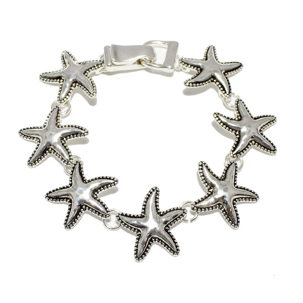 87074_Antique Silver, starfish magnetic close bracelet 