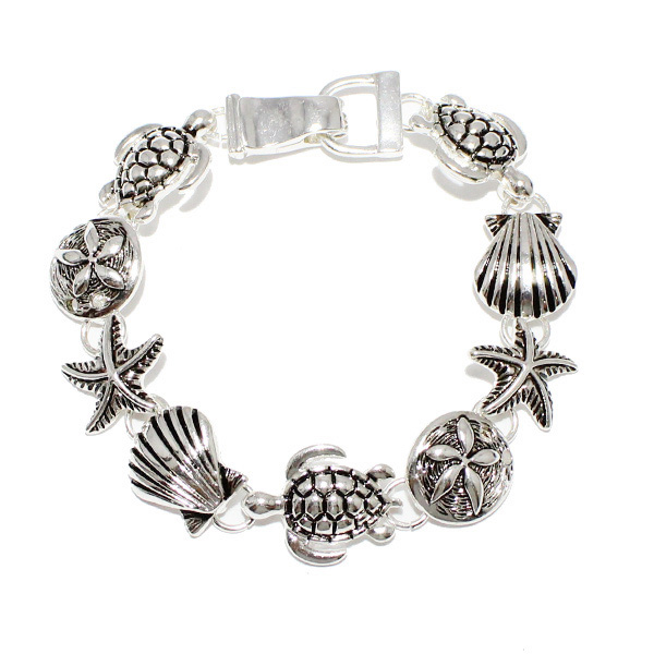 87074_Antique Silver, sea life magnetic close bracelet 