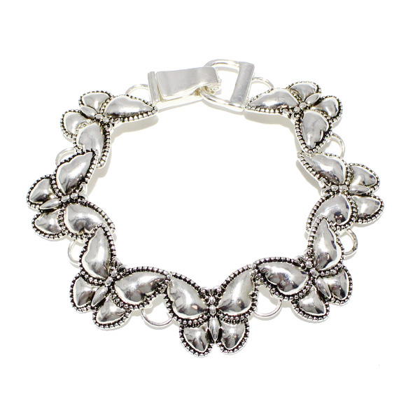 87074_Antique Silver, butterfly magnetic close bracelet 
