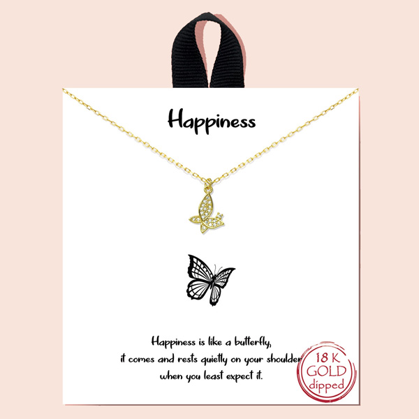 87142_Gold/Clear, "happiness" butterfly necklace/18k gold dipped