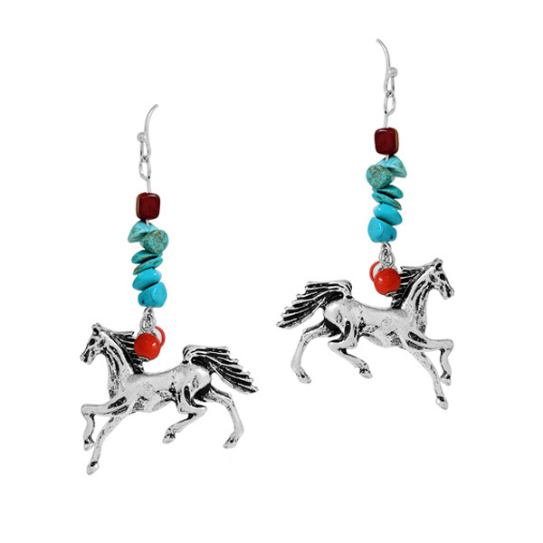 88678_Silver Burnished/Turquoise, western horse dangle earring
