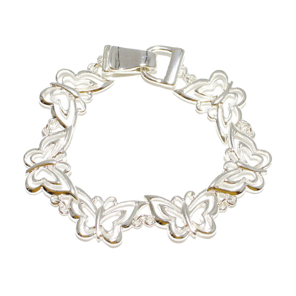88753_Silver, butterfly cut out magnetic close bracelet 