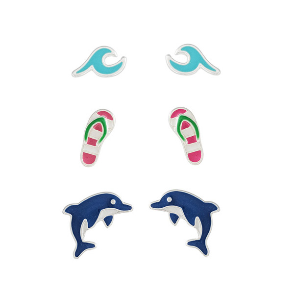 91463_Multi, dolphin stud earring set, sea life, ocean theme