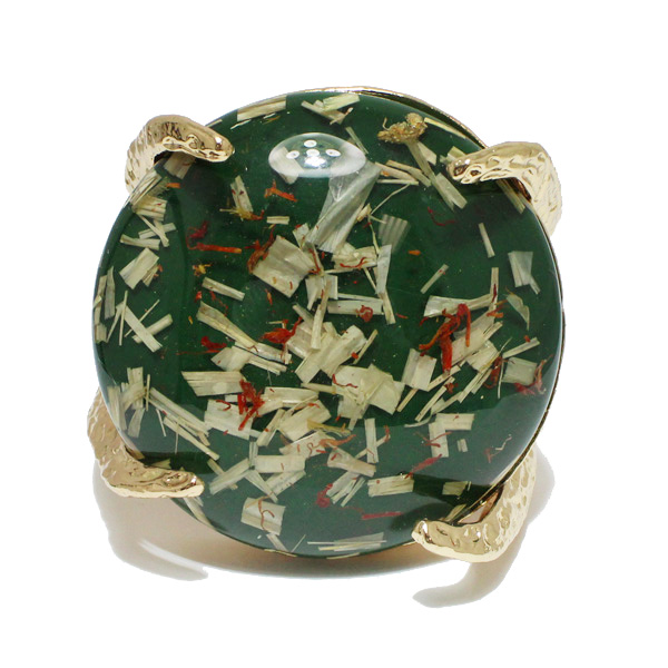 93622_Gold/Green, chunky round celluloid acetate bangle bracelet 