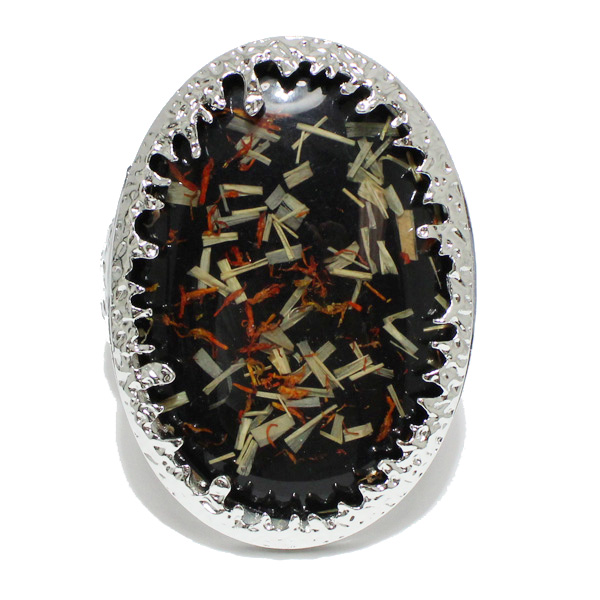 93623_Silver/Black, chunky oval celluloid acetate bangle bracelet 