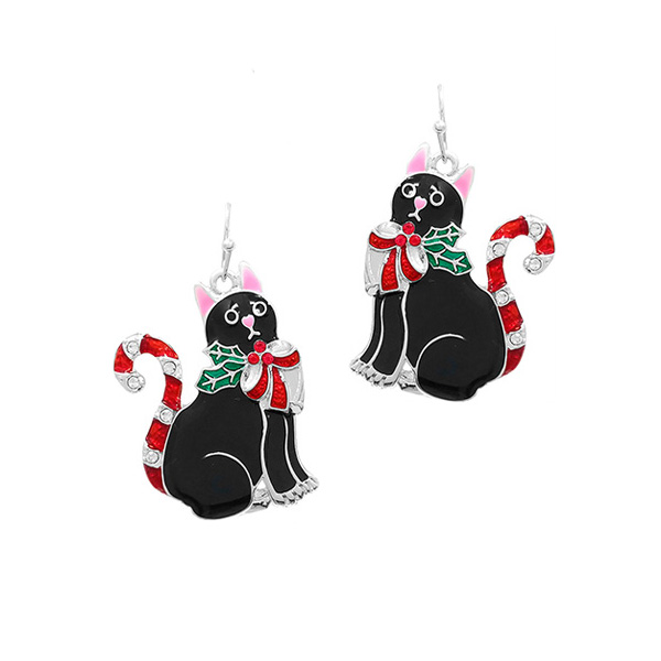 93639_Multi, christmas black cat epoxy earring 