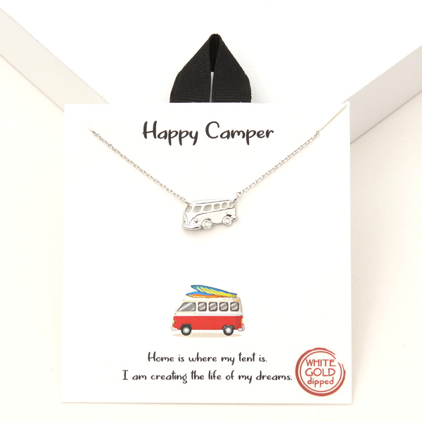 94114_Silver, Rhodium dipped, "Happy Camper" camping car necklace 