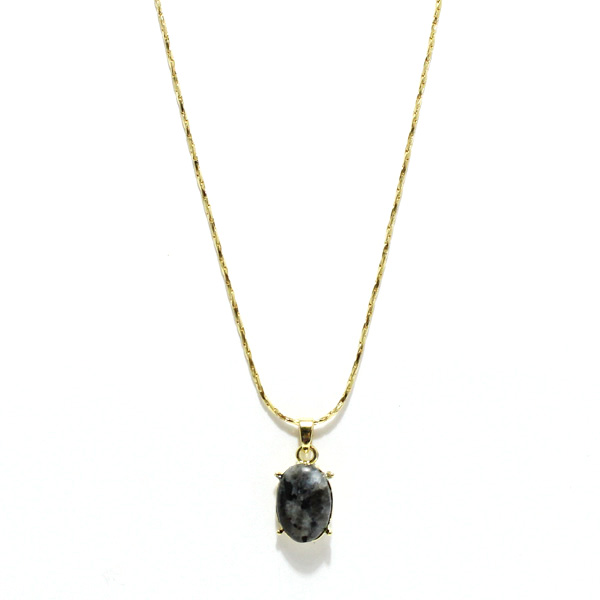 94225_Gold/Black, dainty semi precious stone pendant necklace 
