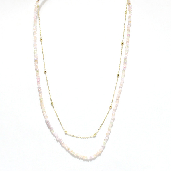 94226_Gold/Pink, dainty beaded double layered necklace 