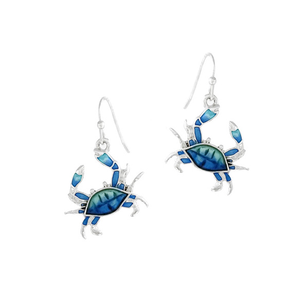 94419_Blue, crab epoxy earring, sea life, ocean theme 