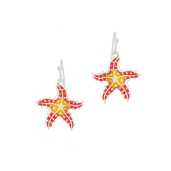 94421_Red, starfish epoxy earring, sea life, ocean theme 