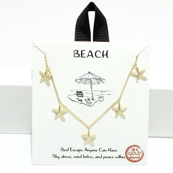 94717_Gold, 18K Gold Dipped, "BEACH" starfish station necklace 