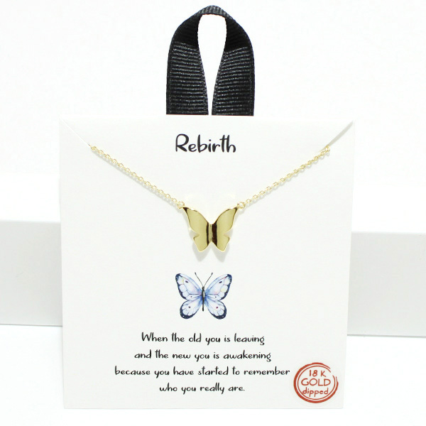 94721_Gold, 18K Gold Dipped, "Rebirth" dainty butterfly necklace