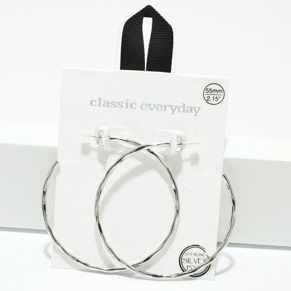 94735_Silver, 55mm hammered round hoop hypoallergenic earring/sterling silver post 