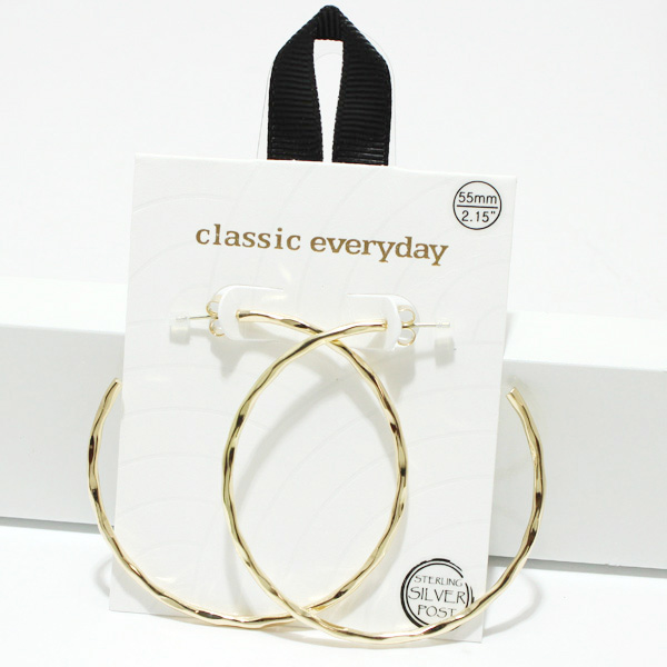 94735_Gold, 55mm hammered round hoop hypoallergenic earring/sterling silver post 