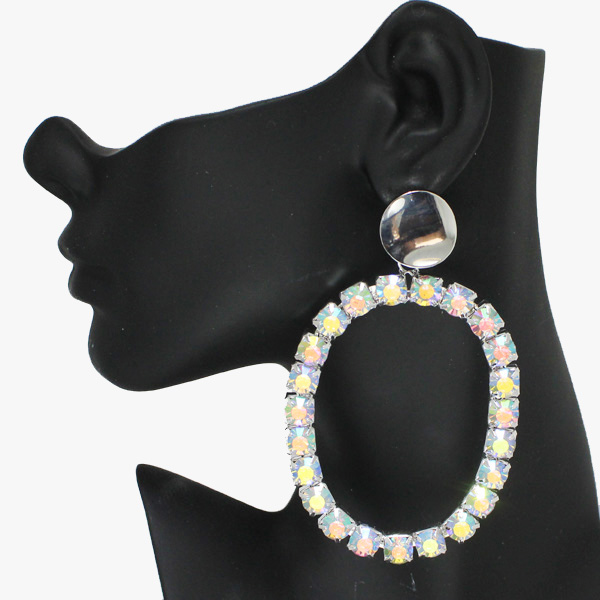 89472_Silver/AB, oversized oval rhinestone earring 