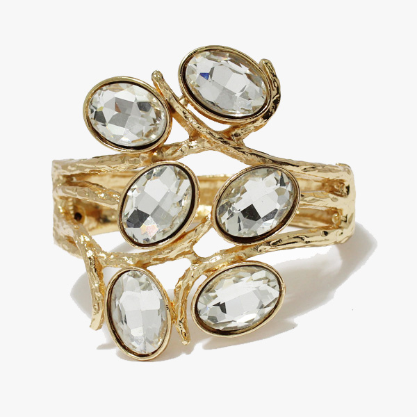 89479_Gold/Clear, oval rhinestone bangle bracelet 