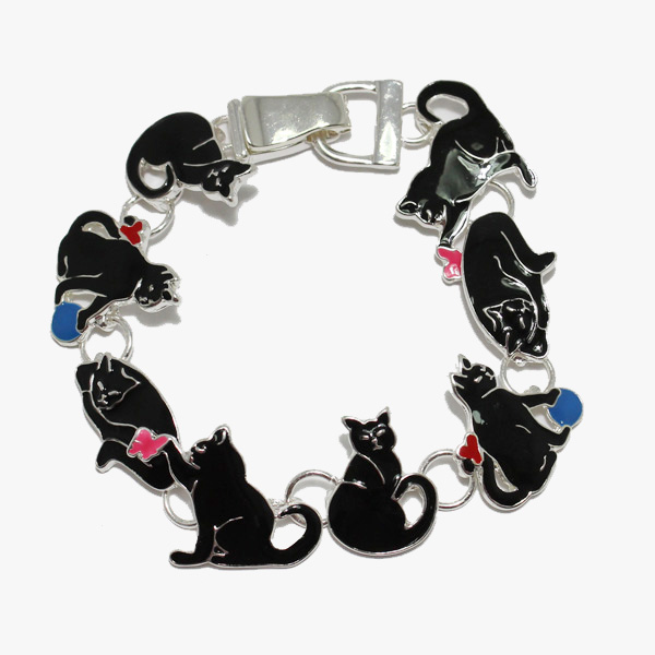 89738_Black, cat epoxy magnetic close bracelet 