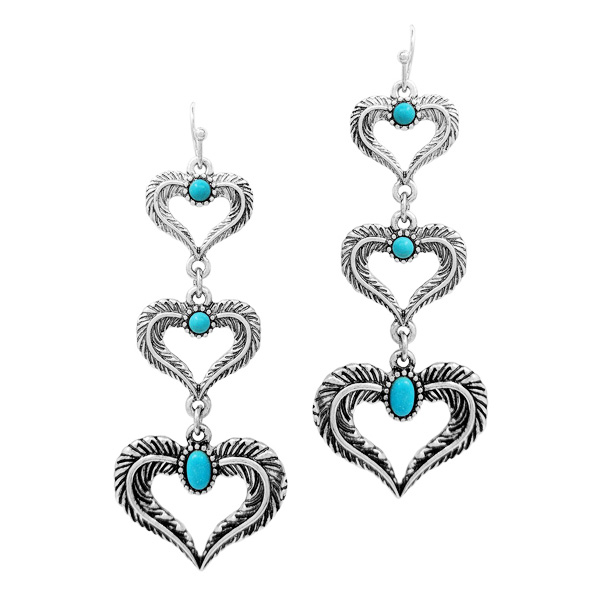 89811_Silver Burnished/Turquoise, western heart drop earring 