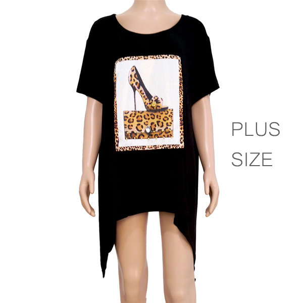 88122_PLUS Size, leopard heel & purse crystal embellished t-shirt top