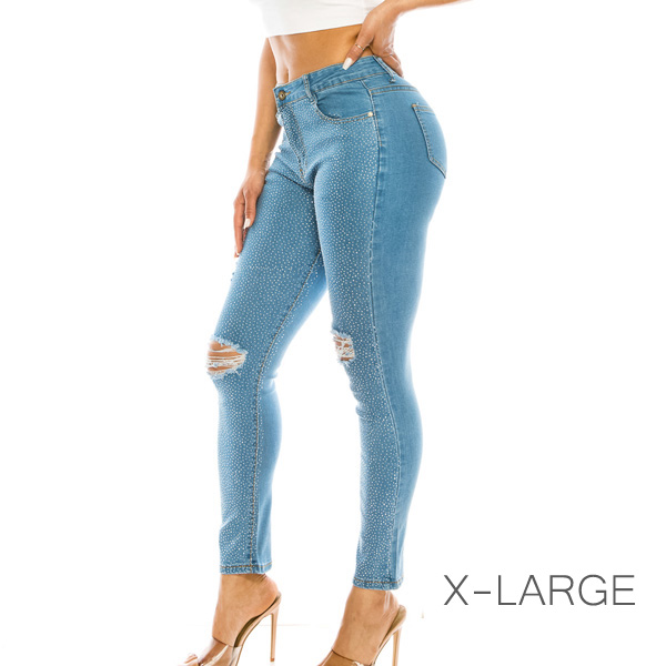 89994_Denim, X-large bling embellished denim stretch skinny jeans