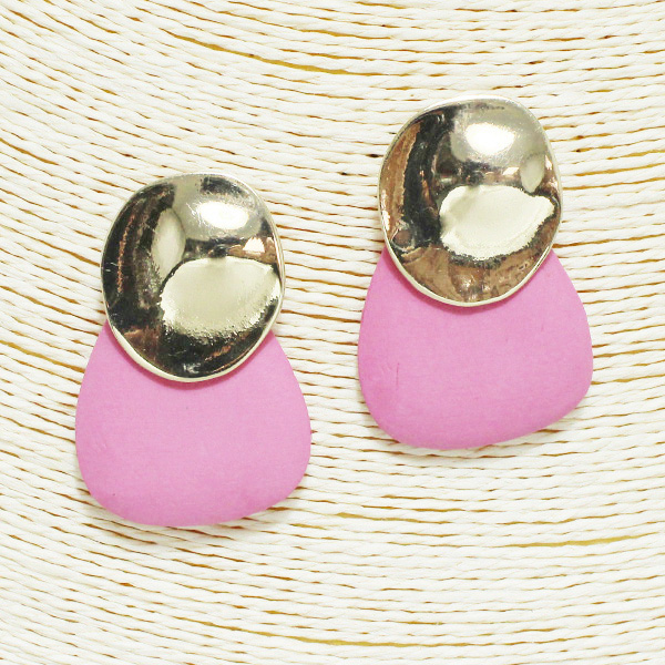 90385_Gold/Pink, geometric wood accent earring 