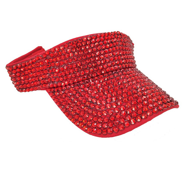 90656_Red, bling rhinestone studded sun visor hat