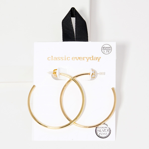 91027_Gold, 45mm simple round hoop hypoallergenic earring/sterling silver post 