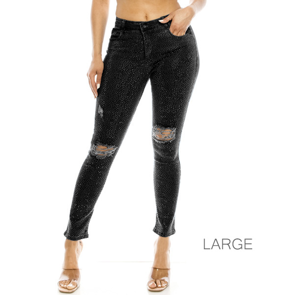 89994_Black, large bling embellished denim stretch skinny jeans