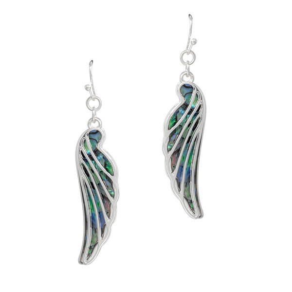 92047_Silver, dragonfly wing cutout with abalone shell earring 