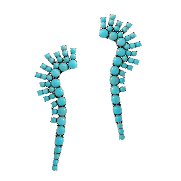 92075_Silver Burnished/Turquoise, western turquoise stone earring 