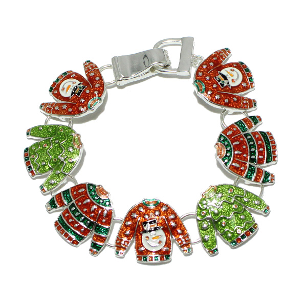 92338_Multi, ugly sweater christmas epoxy magnetic closure bracelet 